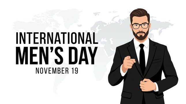 International Mens Day Illustration with Businessman Pointing Finger