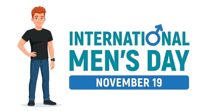 International Mens Day Celebration Design with Cartoon Man Illustration