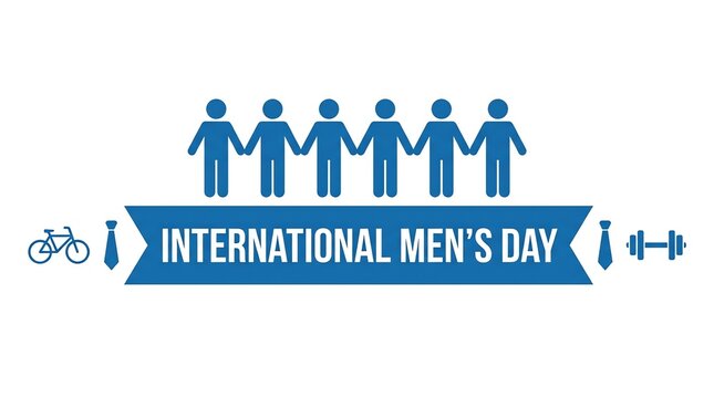International Men's Day Celebration Graphic with People Icons and Symbolic Lifestyle Elements