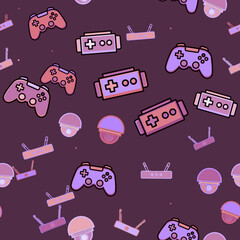 Video Game Controllers, Routers, and Cameras Pattern © purnia