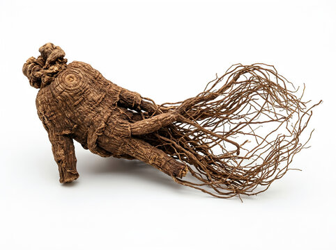 Dried ginseng root isolated on white background