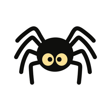 Simple charming black spider cartoon with big yellow eyes, perfect for playful Halloween design and children s content.