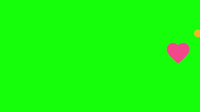Heart Icon flying across screen right to left plus an accent dot, Green Screen Loop Animation