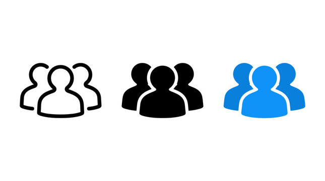 Group of three people connection icon set for interface design with community