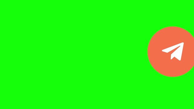 Share Paper Plane Icon flying across screen right to left on a circular chip, Green Screen Loop Animation