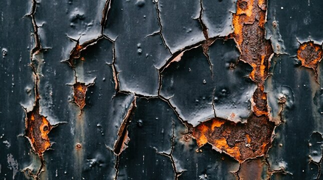 Cracked peeling paint revealing rusted metal surface