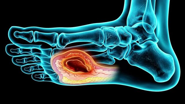 Foot Inflammation Animated Showing Pain and Swelling in Human Anatomy