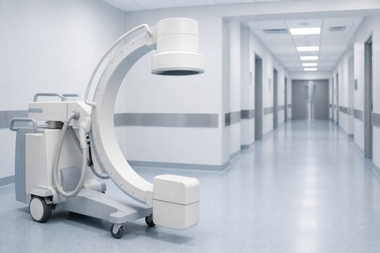 Mobile C-arm X-ray Scanner in a Clean Hospital Corridor
