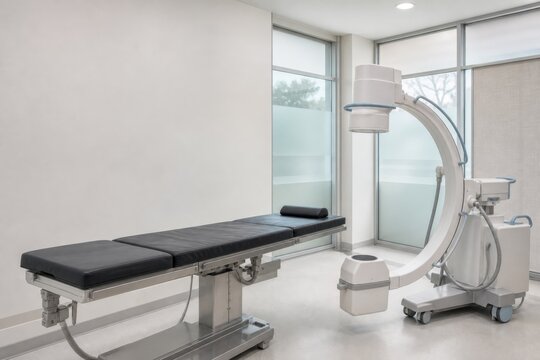 C-arm fluoroscopy machine in a modern medical treatment room