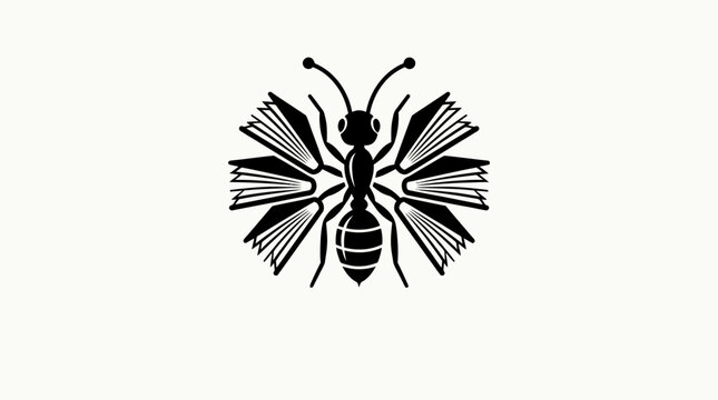 Creative ant logo with book pages for wings.