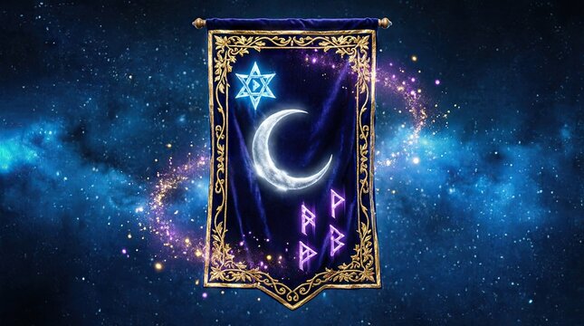 Mystical banner with moon and star symbols in space