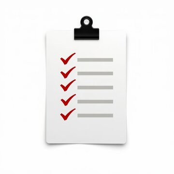 Open building permit with fire safety checklist on clipboard, white background, compliance inspection document