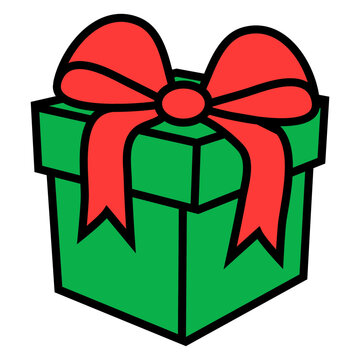 Icono con dibujo sencillo con l&iacute;neas y  relleno de una caja de regalo con lazo de cinta, para su uso en felicitaciones y tarjetas de Navidad, San Valent&iacute;n o cumplea&ntilde;os
