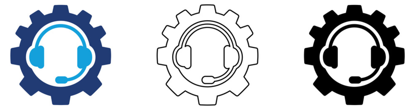 Multicolor Technical Support Settings Icon Set with Filled and Outline Styles for Customer Assistance Help Desk Services System Configuration and IT Support Management 