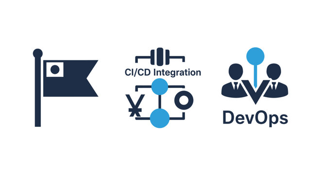Dev ops software development and ci cd integration process icons set with integration software development deployment continuous pipeline automation technology interface business engineering