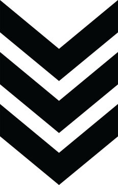 Triple black chevron arrows pointing downward on a white background with downward pointing direction navigation abstract minimalist indicator sequence directionality movement wayfinding