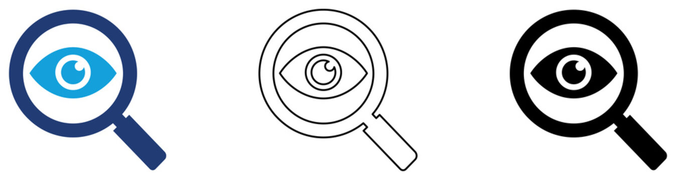 Multicolor Visual Search Icon Set with Filled and Outline Styles for Image Recognition Vision Analysis Visual Inspection Optical Search and Search Technology Isolated on Transparent Background