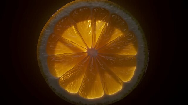 Lemon Slice Resting Against Dark Background in Bright CloseUp