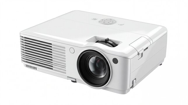 White modern digital projector isolated on white background