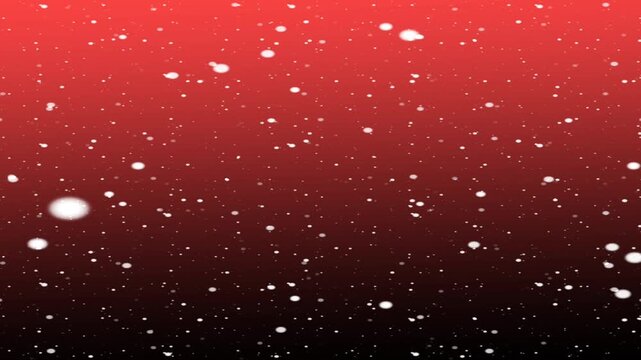 A beautiful motion graphic background with white snow particles falling gently over a dark red to black gradient background. Ideal for Christmas, winter events, holiday greetings, magical atmosphere, 