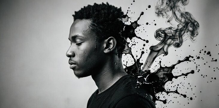 Profile portrait with abstract ink splash effect