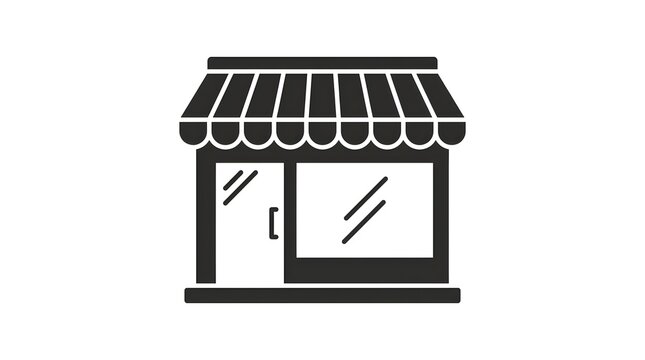 Minimalist storefront icon with awning isolated on a white background
