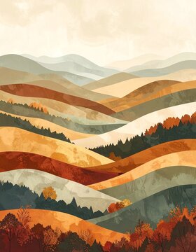 Abstract Autumn Hills in Muted Earth Tones