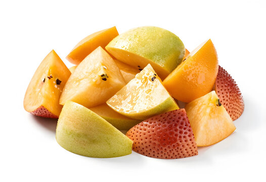 Healthy nutrition and organic food, fresh sliced nashi pears with juicy texture for diet and wellness lifestyle isolated on a clean white background