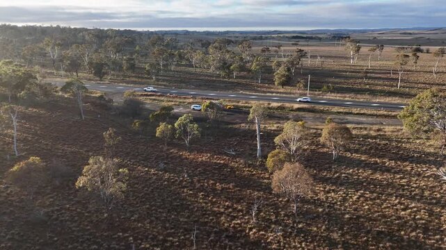 Aerial View of Rural Highway Through Australian Outback Countryside