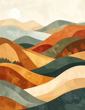 Abstract Autumn Hills with Gentle Sun and Textured Layers
