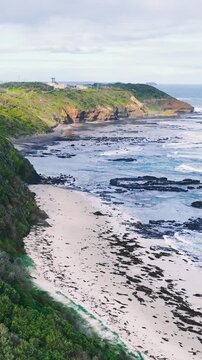 Aerial View of Rugged Coastline and Beach in Flinders Victoria