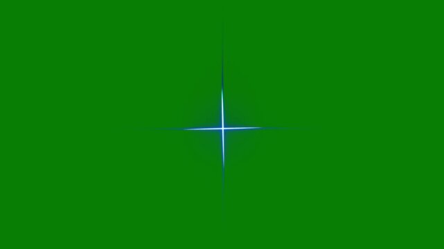 Twinkle star glitter sparkle, shiny glowing stars, blue cross light flare vfx on green screen, animated overlay, star twinkling animation, blinking light effect, seamless loop 4k video