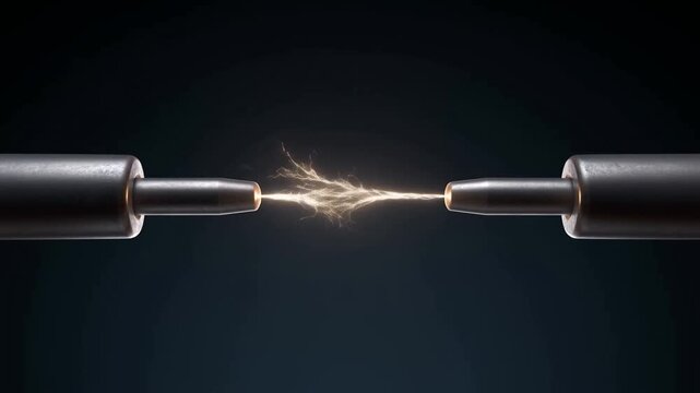 Two Metal Electrical Electrodes Facing Each Other on Dark Blue Background