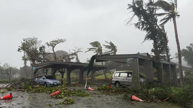 Trees Battered And Broken By Powerful Winds As Hurricane Strikes