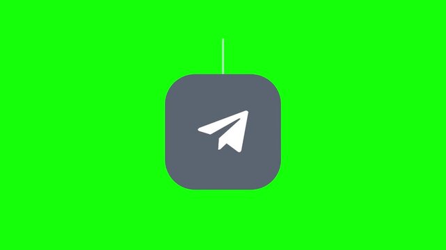 Message Paper Plane Icon dropping and rising like a yoyo on a rounded square chip, Green Screen Loop Animation