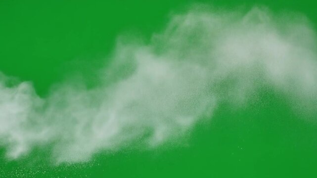 White Cosmetic Powder Sweeping Across Frame in Controlled Wave on Green Screen