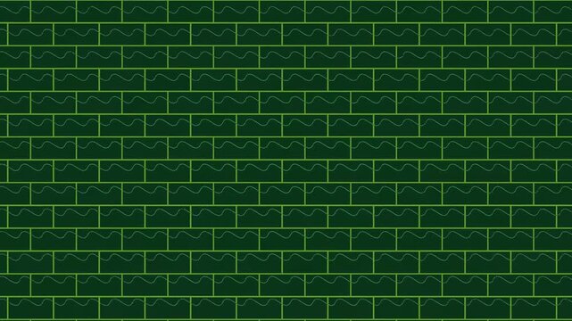 Seamless dark green brick wall pattern background with bright green outlines.