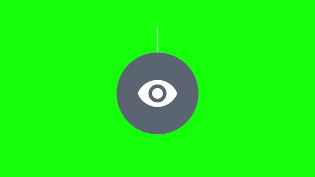 Message Eye Icon dropping and rising like a yoyo on a circular chip, Green Screen Loop Animation