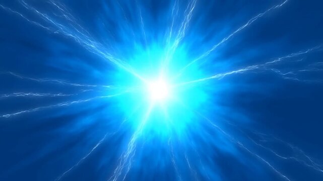 Blue electric energy burst with bright central light and radial lightning pattern