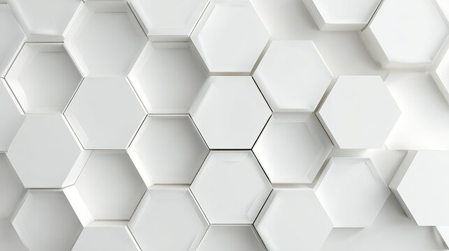 Abstract white hexagonal geometric shapes arranged in a modern pattern creating depth and soft shadows on a clean smooth background