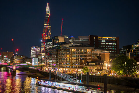 Nighttime View of The Shard and London Riverside Lights
