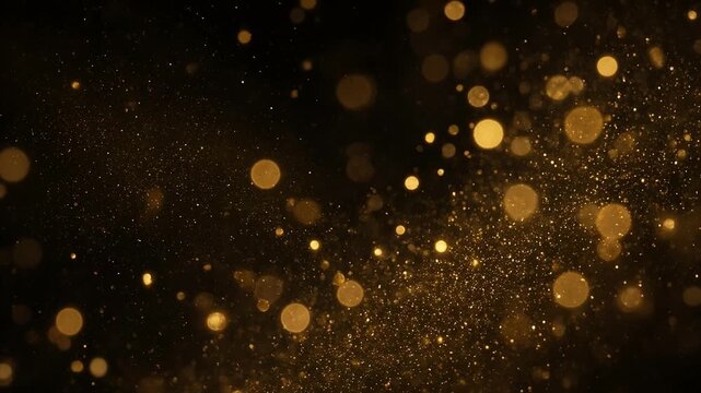 Abstract motion background shining gold particles. Shimmering Glittering Particles With Bokeh. Seamless 4K loop video.