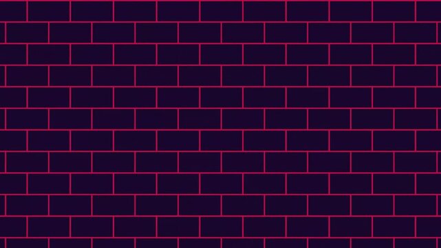 Neon Glowing Pink Outlined Brick Wall Abstract Background.