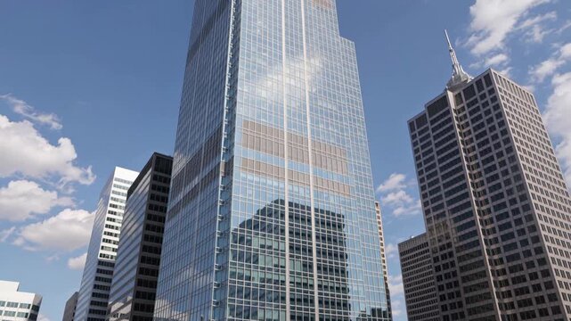 Tall modern skyscraper against a blue sky with clouds  