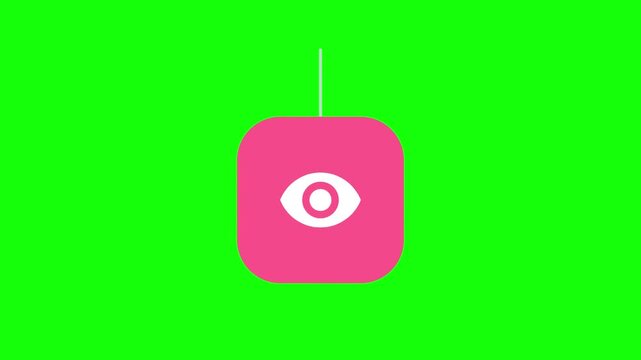 Watch Eye Icon swinging like a pendulum on a rounded square chip, Green Screen Loop Animation