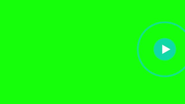 Watch Play Circle Button flying across screen right to left inside a ring frame, Green Screen Loop Animation