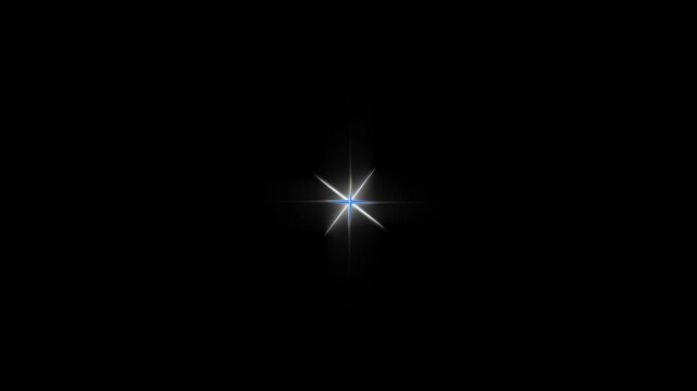 Sparkling stars shine animation on black background, white starburst lens flare, fast glitter star motion, white cartoon doodle style, glowing twinkling star light effect, 4k video loop
