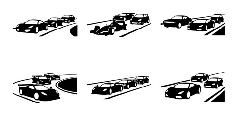 Obraz premium Car Race Icons, Sports Cars, Racing Vehicles, Automotive Collection, Transportation Graphics