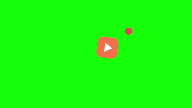 Square Play Button Flying in a Wide Arc with an Accent Dot