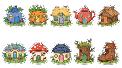Fototapeta premium Whimsical fantasy cottages with unique shapes and colors in a playful